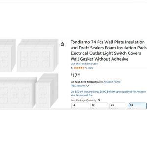 Brand New Unopened Wall Plate Foam Insulation Pads (74 pcs)